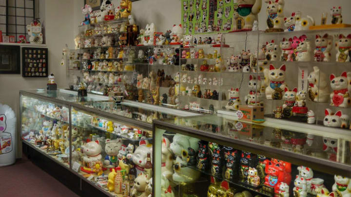 Displays inside the Lucky Cat Museum