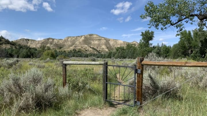 A gate in front of the site of Theodore Roosevelt's Elkhorn Ranch site.