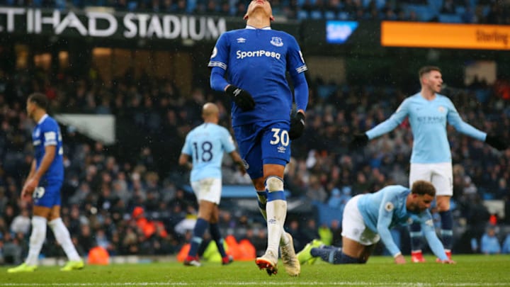 MANCHESTER, ENGLAND - DECEMBER 15: Richarlison of Everton reacts during the Premier League match between Manchester City and Everton FC at Etihad Stadium on December 15, 2018 in Manchester, United Kingdom. (Photo by Alex Livesey/Getty Images)