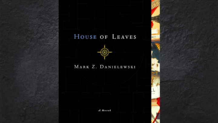 The cover of the book House of Leaves on a black background.
