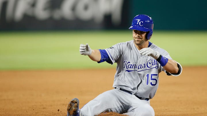 KC Royals second baseman Whit Merrifield (15) slides in to third with a triple – Mandatory Credit: Tim Heitman-USA TODAY Sports