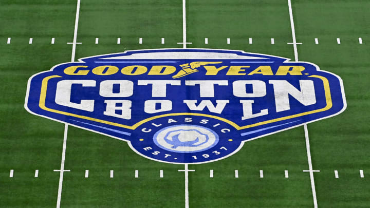 ARLINGTON, TEXAS – JANUARY 02: A general view of the Goodyear Cotton Bowl logo (Photo by Alika Jenner/Getty Images)