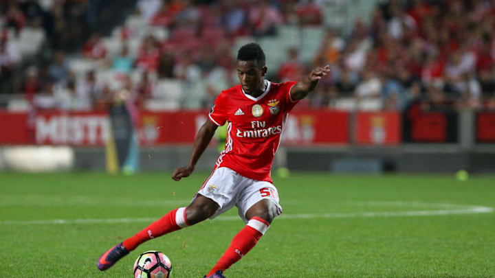 Benficas defender Nelson Semedo from Portugal during match between SL Benfica and FC Pacos Ferreira, at Luz Stadium in Lisbon on October 28, 2016. (Photo by Bruno Barros / DPI / NurPhoto via Getty Images)