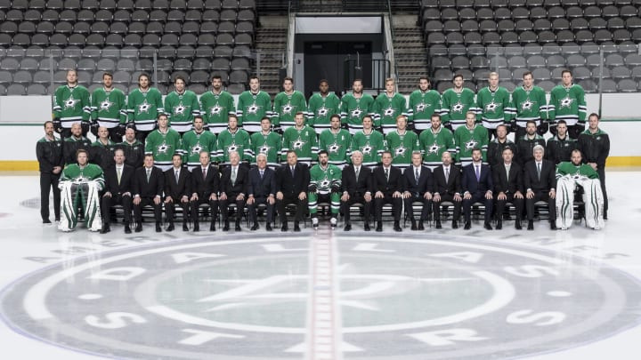 DALLAS, TX – APRIL 10: (EDITORS NOTE: This image has been altered at the request of the Dallas Stars.) The Dallas Stars pose for their annual team photo at the American Airlines Center on April 10, 2017 in Dallas, Texas. (Photo by Glenn James/NHLI via Getty Images)