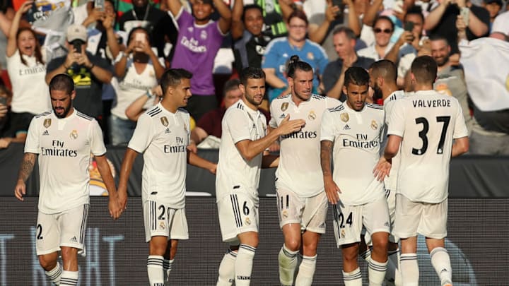 LANDOVER, MD – AUGUST 04: Gareth Bale #11 of Real Madrid celebrates with teammates after scoring during the International Champions Cup at FedExField on August 4, 2018 in Landover, Maryland. (Photo by Patrick Smith/International Champions Cup/Getty Images)