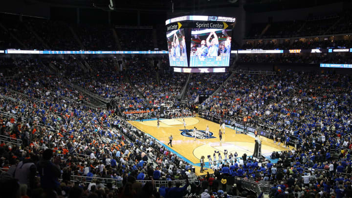 KANSAS CITY, MISSOURI – MARCH 31: A general view of the 2019 NCAA Basketball Tournament Midwest Regional between the Kentucky Wildcats and the Auburn Tigers at Sprint Center on March 31, 2019 in Kansas City, Missouri. (Photo by Jamie Squire/Getty Images)