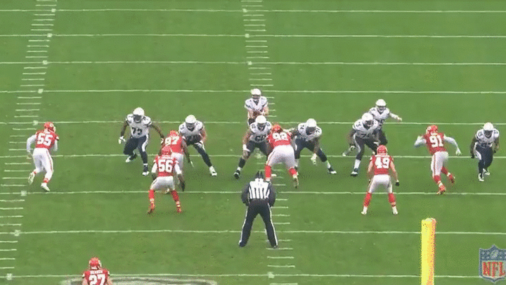 Ford (55) is on the left side of the defense.