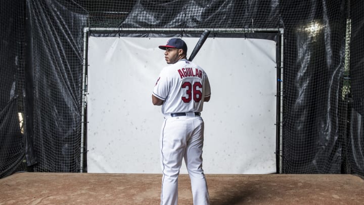 GOODYEAR, AZ – FEBRUARY 27: Jesus Aguilar #36 of the Cleveland Indians poses for a portrait during photo day at the Cleveland Indians Development Complex on February 27, 2016 in Goodyear, Arizona. (Photo by Rob Tringali/Getty Images)