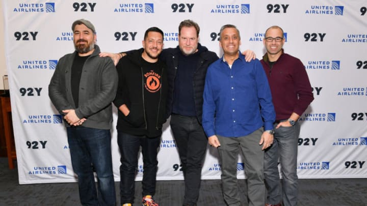 NEW YORK, NEW YORK - FEBRUARY 20: (L-R) Brian “Q” Quinn, Sal Vulcano, Chris Henchy, Joe Gatto, and James “Murr” Murray attend "Impractical Jokers: The Movie" A Conversation With The Tenderloins at 92nd Street Y on February 20, 2020 in New York City. (Photo by Dia Dipasupil/Getty Images)
