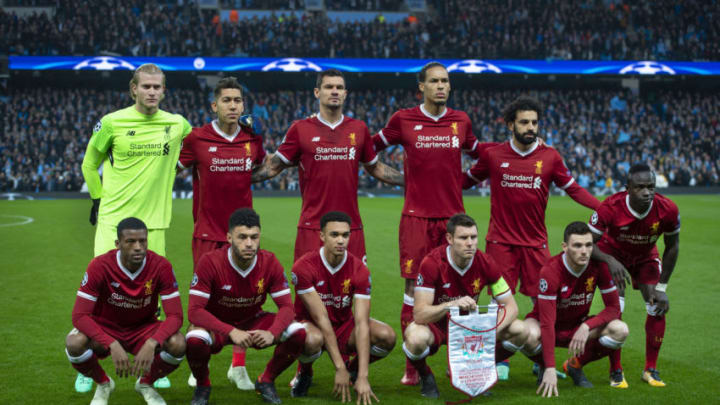 MANCHESTER, ENGLAND - APRIL 10: The Liverpool team group before the UEFA Champions League quarter final, 2nd leg tie between Manchester City and Liverpool at the Etihad Stadium on April 10, 2018 in Manchester, England. (Photo by Visionhaus