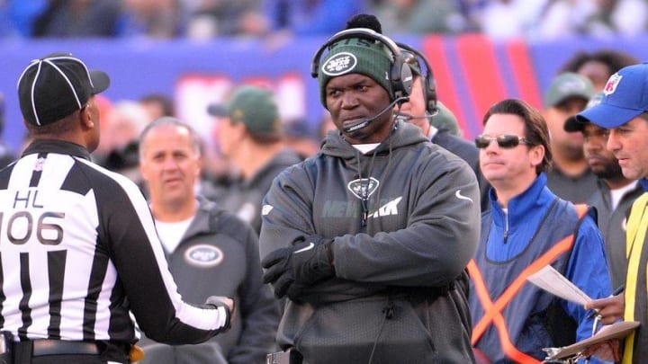 Dec 6, 2015; East Rutherford, NJ, USA; New York Jets head coach Todd Bowles during the first half against the New York Giants at MetLife Stadium. Mandatory Credit: Robert Deutsch-USA TODAY Sports