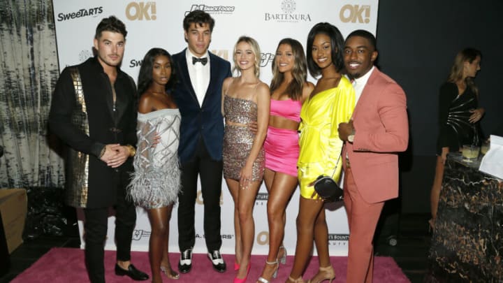 NEW YORK, NEW YORK - SEPTEMBER 10: Cast of "Love Island" (L-R) Eric Hall, Aissata Dialo, Zac Mirabelli, Elizabeth Weber, Emily Salch, Alana Morisson and Ray Gantt attend the OK! Magazine NYFW Party at PhD, Dream Downtown Hotel Rooftop on September 10, 2019 in New York City. (Photo by Paul Morigi/Getty Images)