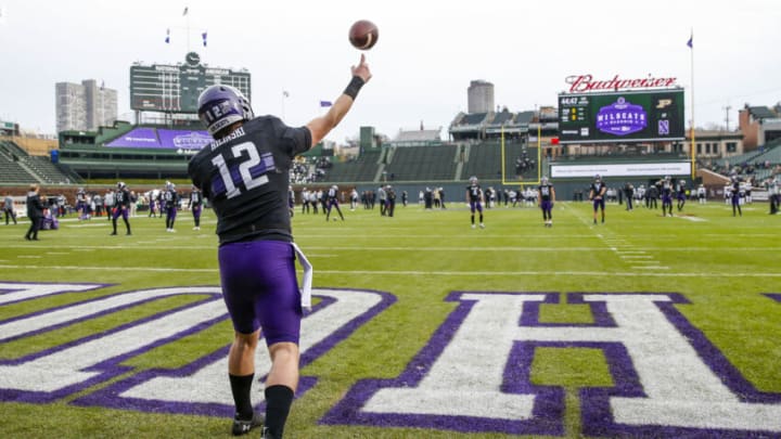 Northwestern Wildcats quarterback Ryan Hilinski (12) warms up before the game between the Northwestern Wildcats and the Purdue Boilermakers at Wrigley Field. Mandatory Credit: Jon Durr-USA TODAY Sports
