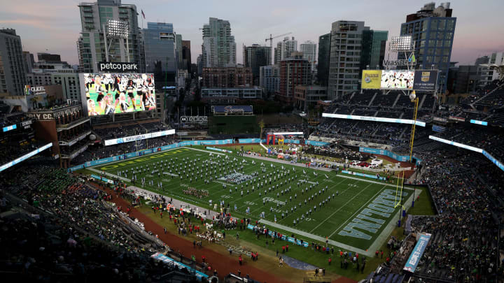 SAN DIEGO, CALIFORNIA – DECEMBER 28: The North Carolina Tar Heels marching band performs prior to the the San Diego Credit Union Holiday Bowl game against the Oregon Ducks at PETCO Park on December 28, 2022 in San Diego, California. (Photo by Sean M. Haffey/Getty Images)
