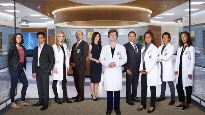 THE GOOD DOCTOR - ABC's "The Good Doctor" stars Paige Spara as Lea Dilallo, Nicholas Gonzalez as Dr. Neil Melendez, Fiona Gubelmann as Dr. Morgan Reznick, Richard Schiff as Dr. Aaron Glassman, Tamlyn Tomita as Allegra Aoki, Freddie Highmore as Dr. Shaun Murphy, Hill Harper as Dr. Marcus Andrews, Antonia Thomas as Dr. Claire Browne, Will Yun Lee as Dr. Alex Park, and Christina Chang as Dr. Audrey Lim. (ABC/Craig Sjodin)