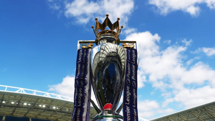 BRIGHTON, ENGLAND - AUGUST 12: The Premier League trophy is displayed inside the stadium before the Premier League match between Brighton and Hove Albion and Manchester City at Amex Stadium on August 12, 2017 in Brighton, England. (Photo by Dan Istitene/Getty Images)