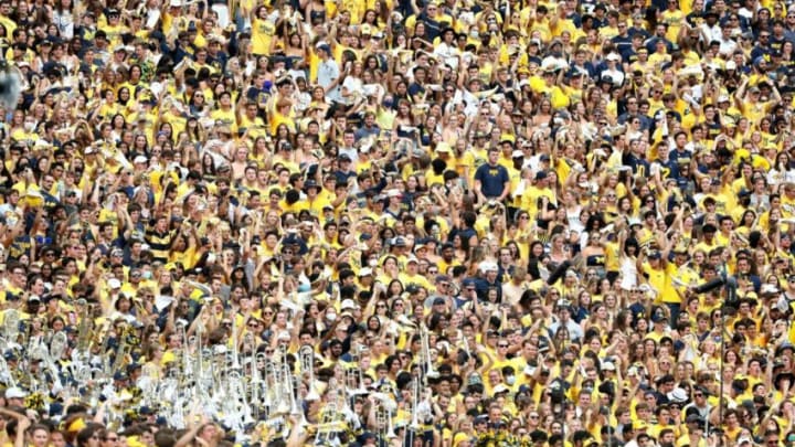 Michigan Wolverines fans watch action against the Western Michigan Broncos Saturday, Sept. 4, 2021.Mich West