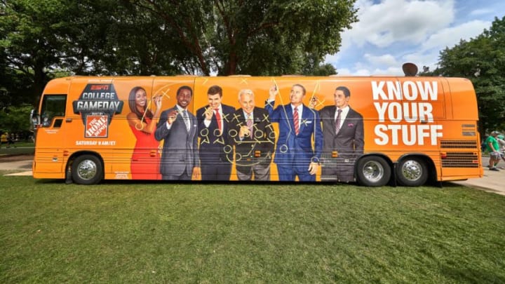 SOUTH BEND, IN - SEPTEMBER 01: A general view of the ESPN College Gameday bus is seen parked outside Notre Dame Stadium prior to the start of game action during the college football game between the Michigan Wolverines and the Notre Dame Fighting Irish on September 1, 2018 at Notre Dame Stadium, in South Bend, Indiana. The Notre Dame Fighting Irish defeated the Michigan Wolverines by the score of 24-17. (Photo by Robin Alam/Icon Sportswire via Getty Images)