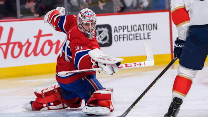 MONTREAL, QC - MARCH 26: Montreal Canadiens goaltender Carey Price (31) makes a save during the third period of the NHL game between the Florida Panthers and the Montreal Canadiens on March 26, 2019, at the Bell Centre in Montreal, QC (Photo by Vincent Ethier/Icon Sportswire via Getty Images)