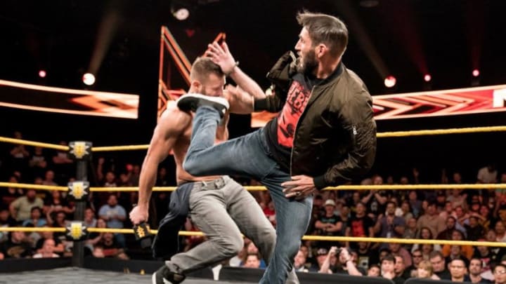 Johnny Gargano superkicks Shane Thorne on the September 11, 2019 episode of NXT. Photo courtesy WWE.com