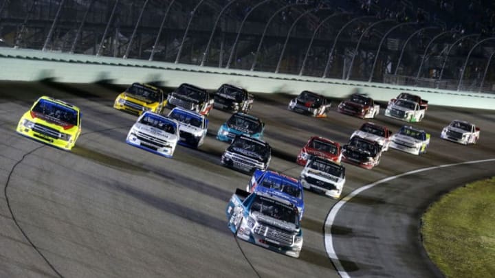 HOMESTEAD, FLORIDA - NOVEMBER 15: NASCAR Truck Series racing in the 2019 Ford EcoBoost 200 at Homestead-Miami Speedway (Photo by Brian Lawdermilk/Getty Images)