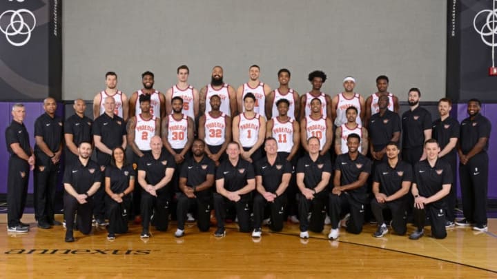 PHOENIX, AZ - MARCH 27: The Phoenix Suns pose for a team at Talking Stick Resort Arena in Phoenix, Arizona on March 27, 2018. NOTE TO USER: User expressly acknowledges and agrees that, by downloading and/or using this photograph, user is consenting to the terms and conditions of the Getty Images License Agreement. Mandatory Copyright Notice: Copyright 2018 NBAE (Photo by Barry Gossage/NBAE via Getty Images)