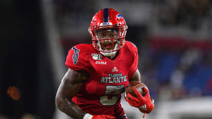 BOCA RATON, FLORIDA – SEPTEMBER 07: Larry McCammon III #3 of the Florida Atlantic Owls scores a touchdown in the second half against the UCF Knights at FAU Stadium on September 07, 2019 in Boca Raton, Florida. (Photo by Mark Brown/Getty Images)