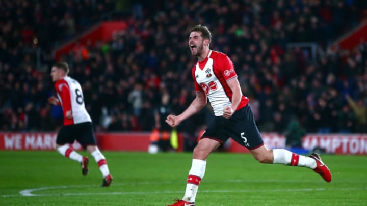 SOUTHAMPTON, ENGLAND – JANUARY 31: Jack Stephens of Southampton celebrates after scoring his sides first goal during the Premier League match between Southampton and Brighton and Hove Albion at St Mary’s Stadium on January 31, 2018 in Southampton, England. (Photo by Jordan Mansfield/Getty Images)
