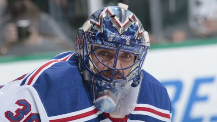 DALLAS, TX - DECEMBER 29: Henrik Lundqvist #30 of the New York Rangers tends goal against the Dallas Stars at the American Airlines Center on December 29, 2014 in Dallas, Texas. (Photo by Glenn James/NHLI via Getty Images)