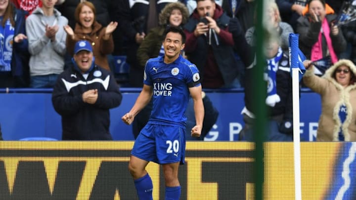 LEICESTER, ENGLAND - OCTOBER 22: Shinji Okazaki of Leicester City celebrates scoring his sides second goal during the Premier League match between Leicester City and Crystal Palace at The King Power Stadium on October 22, 2016 in Leicester, England. (Photo by Michael Regan/Getty Images)