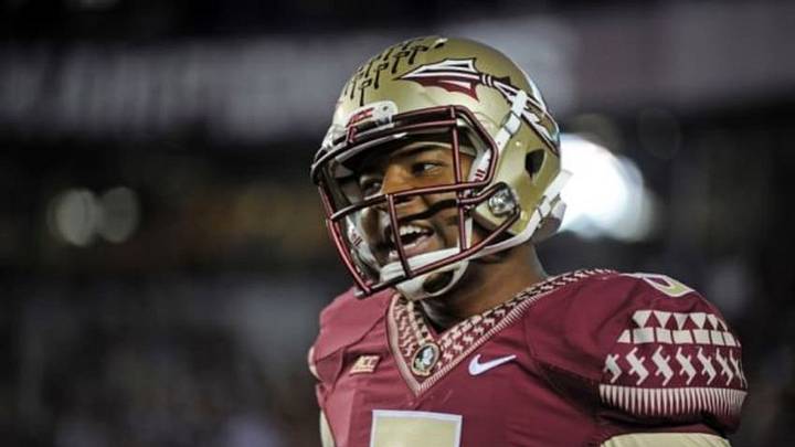 Oct 18, 2014; Tallahassee, FL, USA; Florida State Seminoles quarterback Jameis Winston (5) warms up before the game against the Notre Dame Fighting Irish at Doak Campbell Stadium. Mandatory Credit: Melina Vastola-USA TODAY Sports Oct 18, 2014; Tallahassee, FL, USA; Florida State Seminoles quarterback Jameis Winston (5) warms up before the game against the Notre Dame Fighting Irish at Doak Campbell Stadium. Mandatory Credit: Melina Vastola-USA TODAY Sports