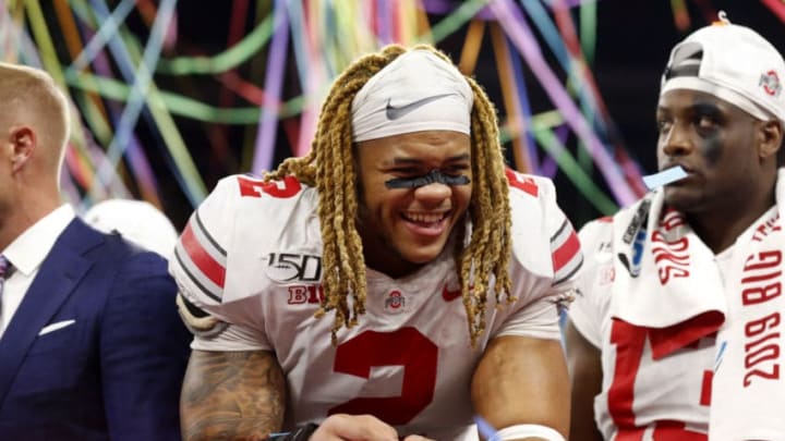 INDIANAPOLIS, INDIANA - DECEMBER 07: Chase Young #02 of the Ohio State Buckeyes on the stage after winning the Big Ten Championship game over the Wisconsin Badgers at Lucas Oil Stadium on December 07, 2019 in Indianapolis, Indiana. (Photo by Justin Casterline/Getty Images)
