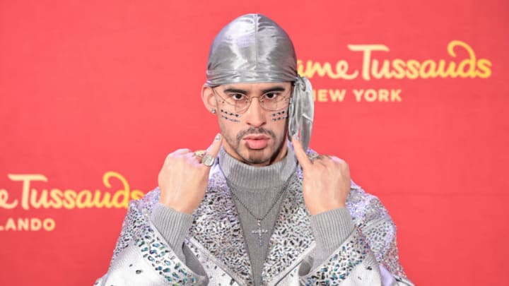 NEW YORK, NEW YORK - APRIL 19: The wax figures of Bad Bunny are revealed for Madame Tussauds New York and Madame Tussauds Orlando at Madame Tussauds on April 19, 2022 in New York City. (Photo by Jamie McCarthy/Getty Images for Madame Tussauds New York)