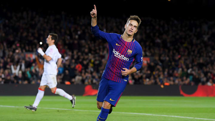 BARCELONA, SPAIN - NOVEMBER 29: Denis Suarez of FC Barcelona celebrates after scoring his team's fourth goal during the Copa del Rey round of 32 second leg match between FC Barcelona and Real Murcia at Camp Nou on November 29, 2017 in Barcelona, Spain. (Photo by David Ramos/Getty Images)