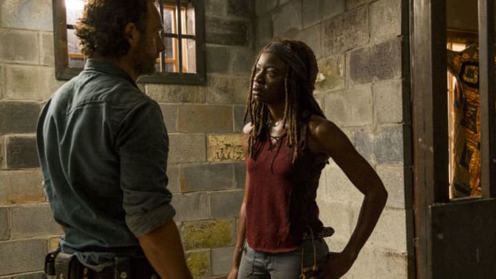 Andrew Lincoln as Rick Grimes, Danai Gurira as Michonne - The Walking Dead _ Season 7, Episode 8 - Photo Credit: Gene Page/AMC