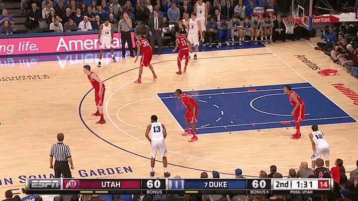 Utah Utes v Duke Blue Devils - Poeltl 1-on-1 defense against Kennard, not elite movement skills, but good enough to stay with Kennard and good recovery to block shot