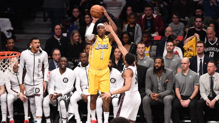 NEW YORK, NEW YORK – JANUARY 23: Kentavious Caldwell-Pope #1 of the Los Angeles Lakers in action during the game against the Brooklyn Nets at Barclays Center on January 23, 2020 in New York City. (Photo by Matteo Marchi/Getty Images)
