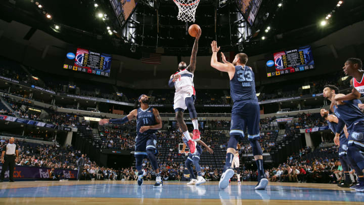MEMPHIS, TN – OCTOBER 30: John Wall #2 of the Washington Wizards shoots the ball against the Memphis Grizzlies on October 30, 2018 at FedExForum in Memphis, Tennessee. NOTE TO USER: User expressly acknowledges and agrees that, by downloading and or using this photograph, User is consenting to the terms and conditions of the Getty Images License Agreement. Mandatory Copyright Notice: Copyright 2018 NBAE (Photo by Joe Murphy/NBAE via Getty Images)