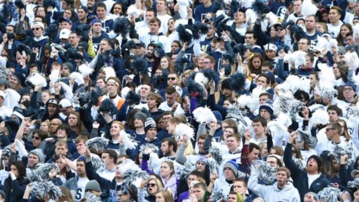 Oct 31, 2015; University Park, PA, USA; Penn State Nittany Lions fans cheer during the game against the Illinois Fighting Illini during the second quarter at Beaver Stadium. Penn State won 39-0. Mandatory Credit: Rich Barnes-USA TODAY Sports