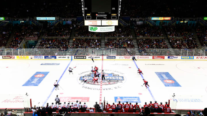 VANCOUVER, BC - JANUARY 28: Team Orr andTeam Cherry play during the CHL/NHL Top Prospects Game January 28, 2016 at Pacific Coliseum in Vancouver, British Columbia, Canada. (Photo by Jeff Vinnick/Getty Images)