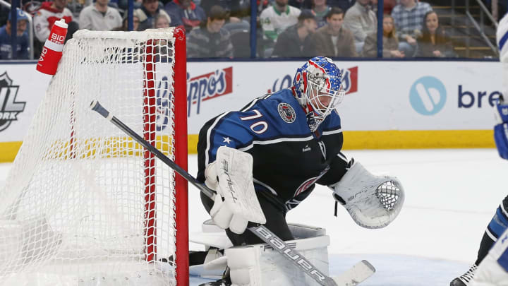 Joonas Korpisalo has the best trade value amongst Jacket goaltenders because his play and contract situation make him attractive to other teams. Mandatory Credit: Russell LaBounty-USA TODAY Sports