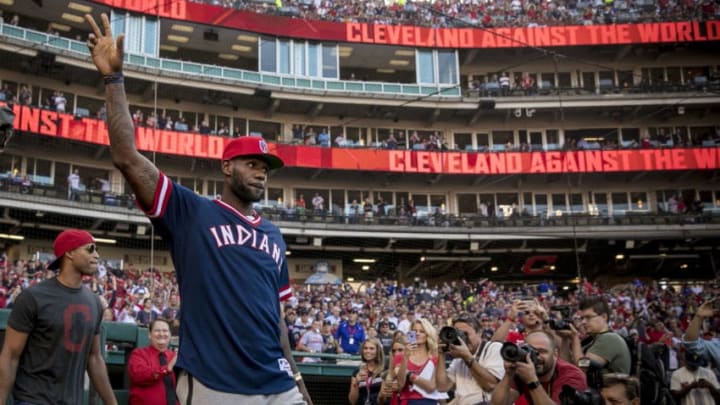 CLEVELAND, OH - OCTOBER 7: LeBron James #23 of the Cleveland Cavaliers is introduced before game two of the American League Division Series between the Boston Red Sox and the Cleveland Indians on October 7, 2016 at Progressive Field in Cleveland, Ohio. (Photo by Billie Weiss/Boston Red Sox/Getty Images)