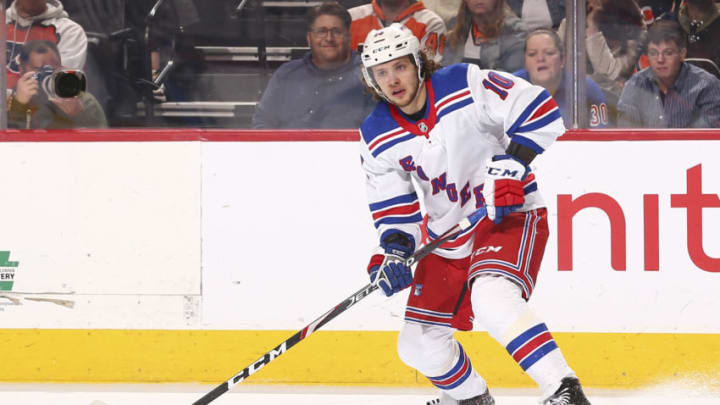 PHILADELPHIA, PA - DECEMBER 23: Artemi Panarin #10 of the New York Rangers controls the puck against the Philadelphia Flyers at the Wells Fargo Center on December 23, 2019 in Philadelphia, Pennsylvania. (Photo by Mitchell Leff/Getty Images)