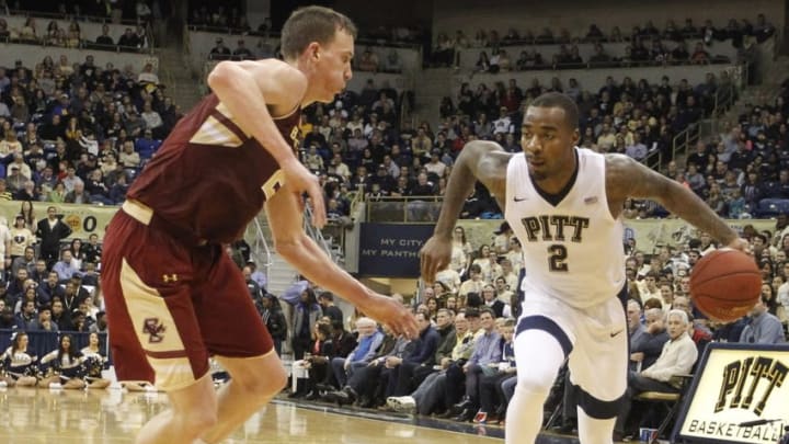 Jan 16, 2016; Pittsburgh, PA, USA; Pittsburgh Panthers forward Michael Young (2) drives to the basket against Boston College Eagles center Dennis Clifford (24) during the second half at the Petersen Events Center. PITT won 84-61. Mandatory Credit: Charles LeClaire-USA TODAY Sports