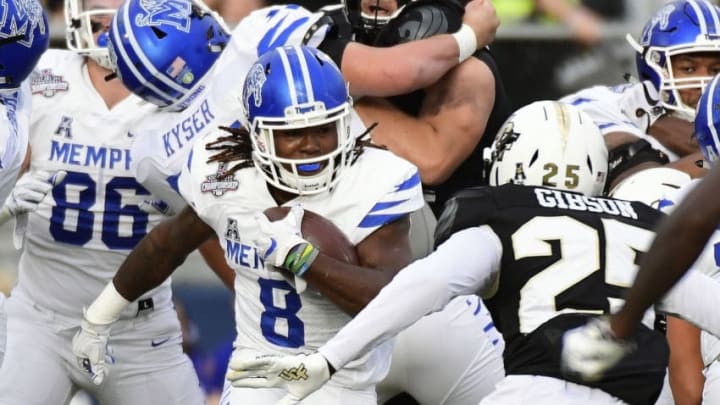 ORLANDO, FLORIDA - DECEMBER 01: Darrell Henderson #8 of the Memphis Tigers scores a touchdown during the first quarter of the American Athletic Championship against the UCF Knights during the first at Spectrum Stadium on December 01, 2018 in Orlando, Florida. (Photo by Julio Aguilar/Getty Images)