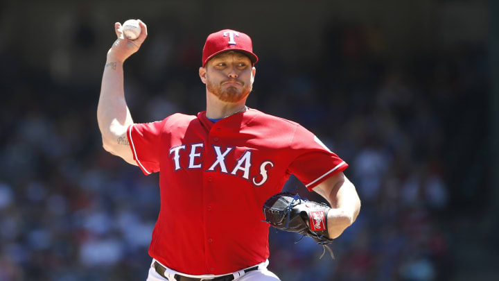 ARLINGTON, TX – APRIL 21: Shelby Miller #19 of the Texas Rangers throws against the Houston Astros during the first inning at Globe Life Park in Arlington on April 21, 2019 in Arlington, Texas. (Photo by Ron Jenkins/Getty Images)