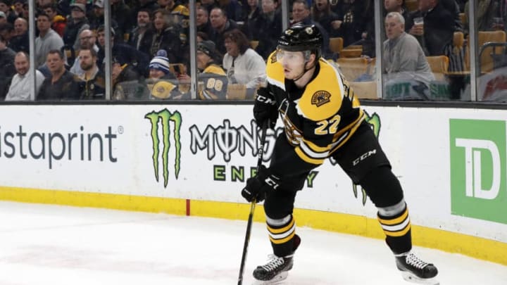 BOSTON, MA - MARCH 07: Boston Bruins left wing Peter Cehlarik (22) looks in front during a game between the Boston Bruins and the Florida Panthers on March 7, 2019, at TD Garden in Boston, Massachusetts. (Photo by Fred Kfoury III/Icon Sportswire via Getty Images)