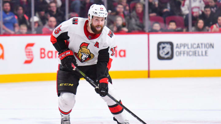 MONTREAL, QC - FEBRUARY 04: Ottawa Senators Left Wing Zack Smith (15) skates in control of the puck at center of the ice during the Ottawa Senators versus the Montreal Canadiens game on February 4, 2018, at Bell Centre in Montreal, QC (Photo by David Kirouac/Icon Sportswire via Getty Images)