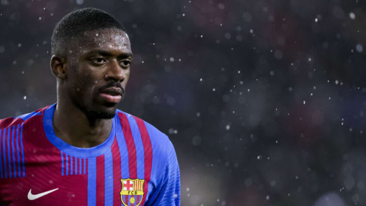 Ousmane Dembele during the La Liga match between Sevilla v FC Barcelona at the Estadio Ramon Sanchez Pizjuan on December 21, 2021 in Sevilla Spain (Photo by David S. Bustamante/Soccrates/Getty Images)