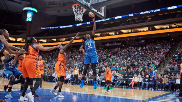 Minnesota center Sylvia Fowles goes in for a layup in a game against the Connecticut Sun. Photo by Abe Booker, III